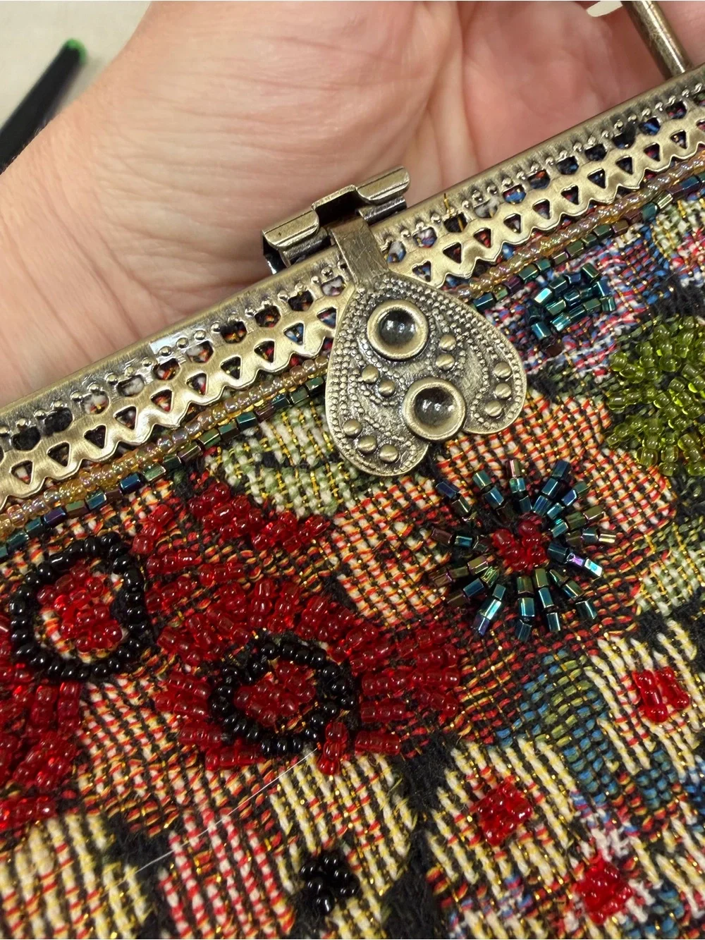 Vintage Floral Beaded Tapestry‎ Handbag and coin purse
